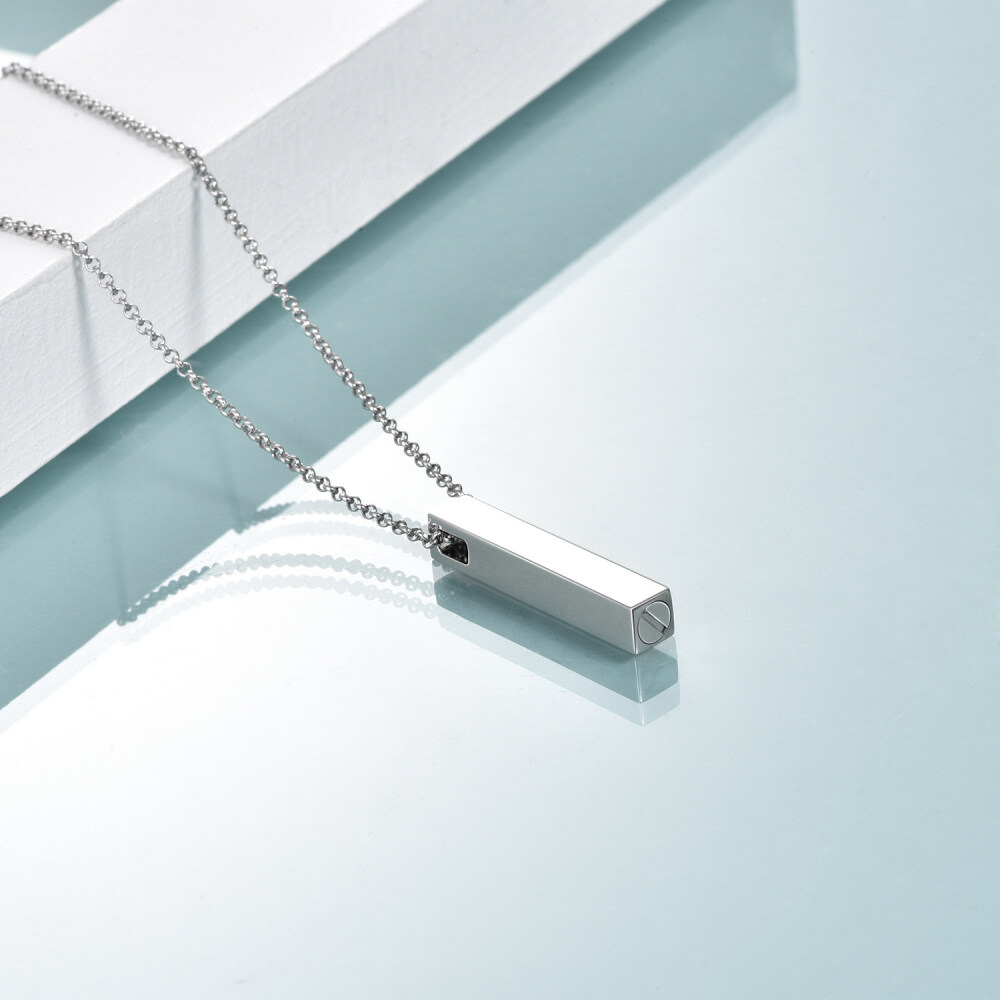 Plata de Ley Personalizado Grabado y Bar Urna collar-2
