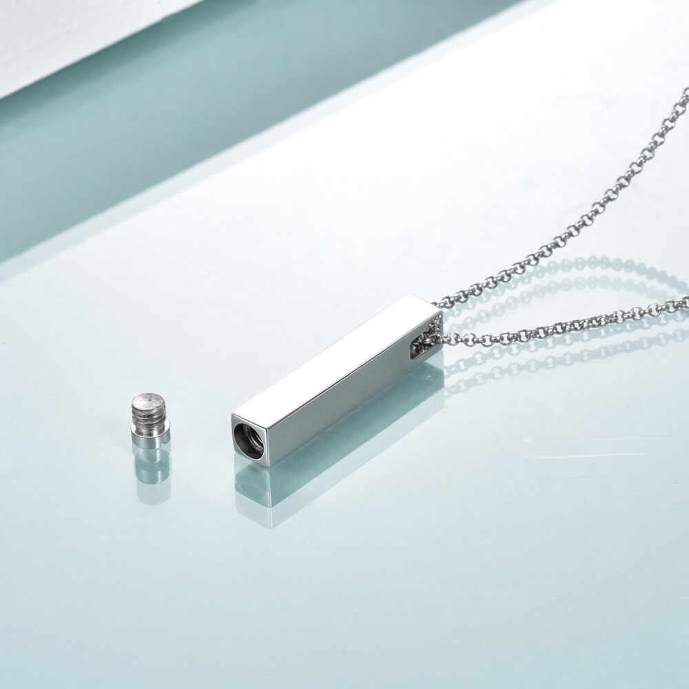 Plata de Ley Personalizado Grabado y Bar Urna collar-3