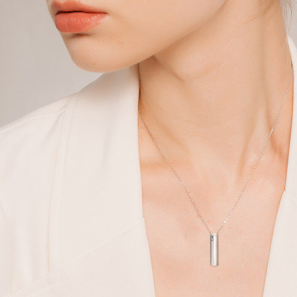 Plata de Ley Personalizado Grabado y Bar Urna collar-6
