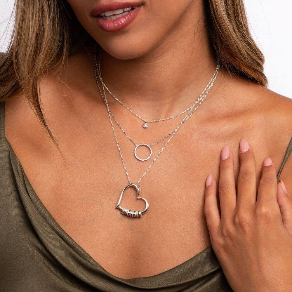 Collar con colgante de corazón con cuentas personalizadas de plata de ley con nombre personalizado-2