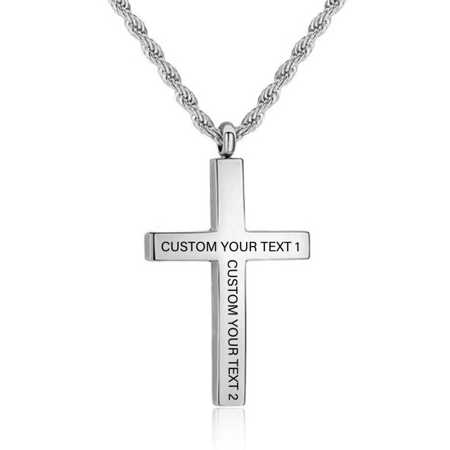 Sterling Silver Personalized Engraving Cross Pendant Necklace for Men-1