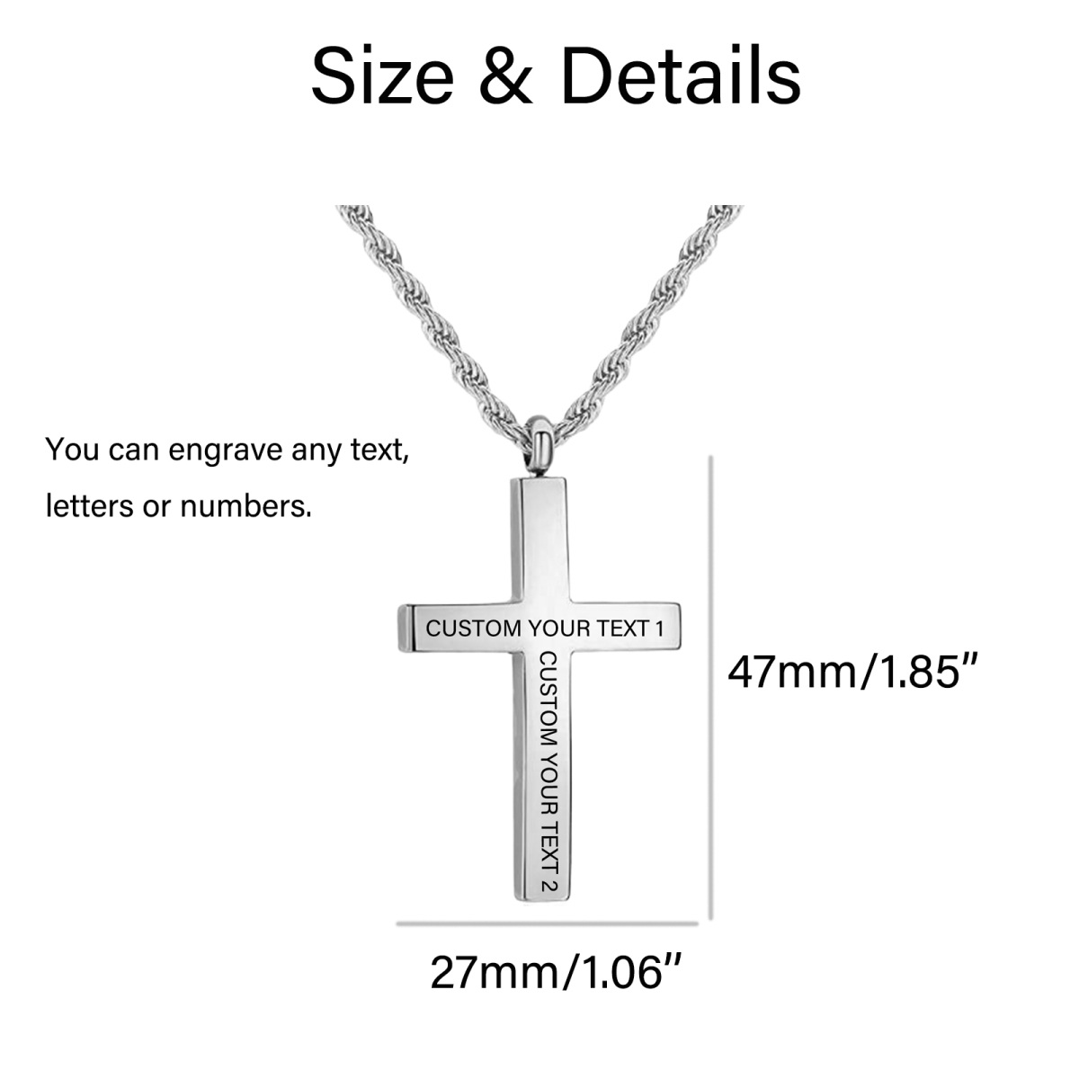 Plata de Ley Personalizada Grabado Cruz Colgante Collar para Hombres-3