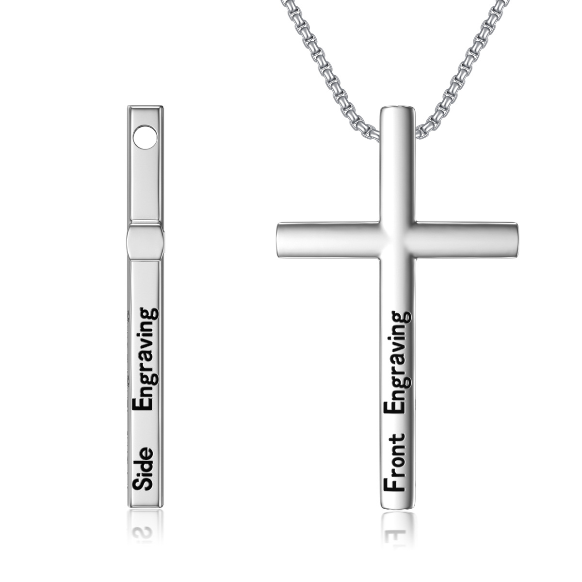 Sterling Silver Personalized Engraving & Cross Pendant Necklace-1