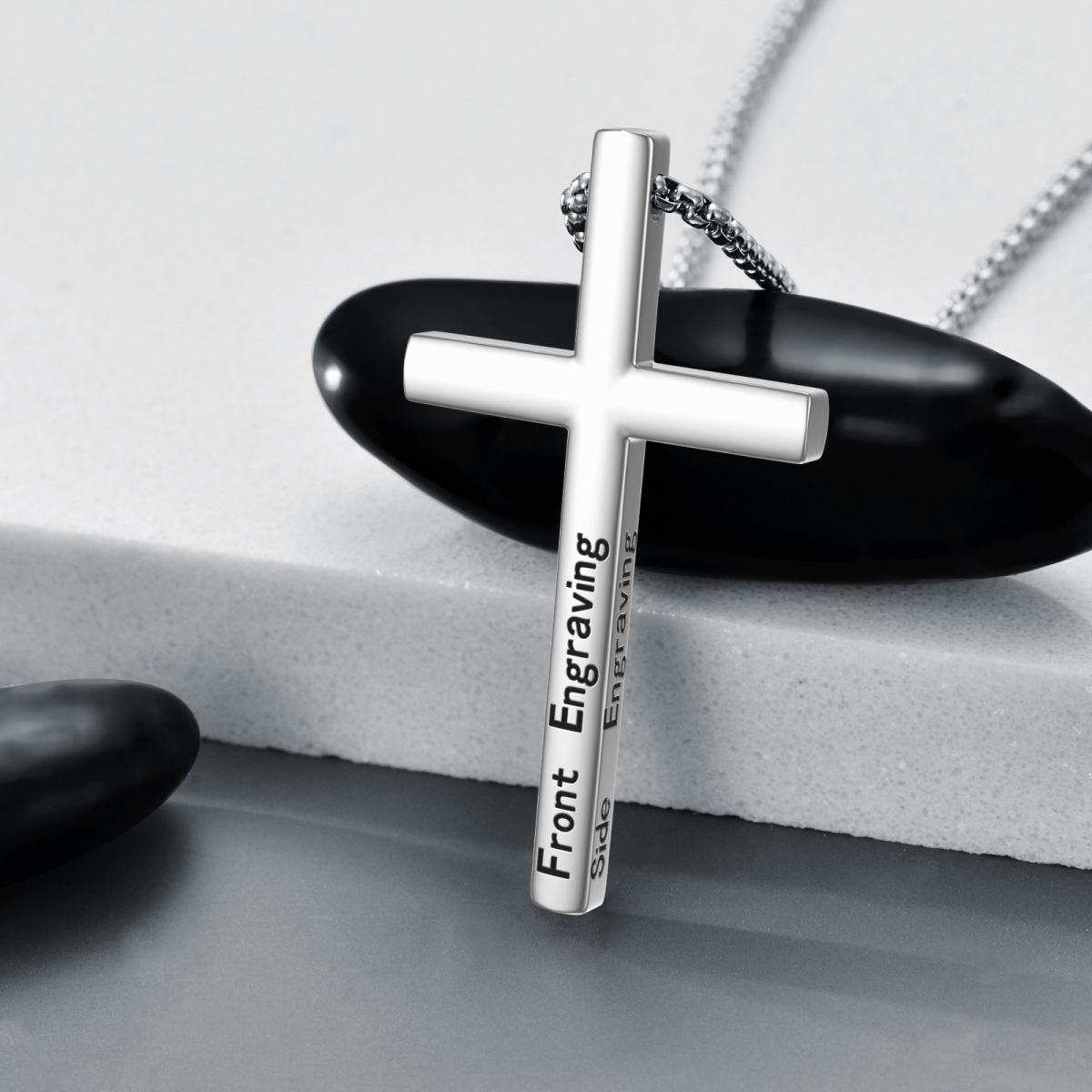 Sterling Silver Personalized Engraving & Cross Pendant Necklace-3