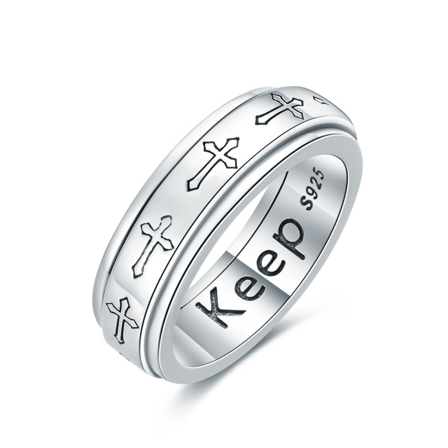 Bague en argent sterling avec gravure personnalisée et croix-1