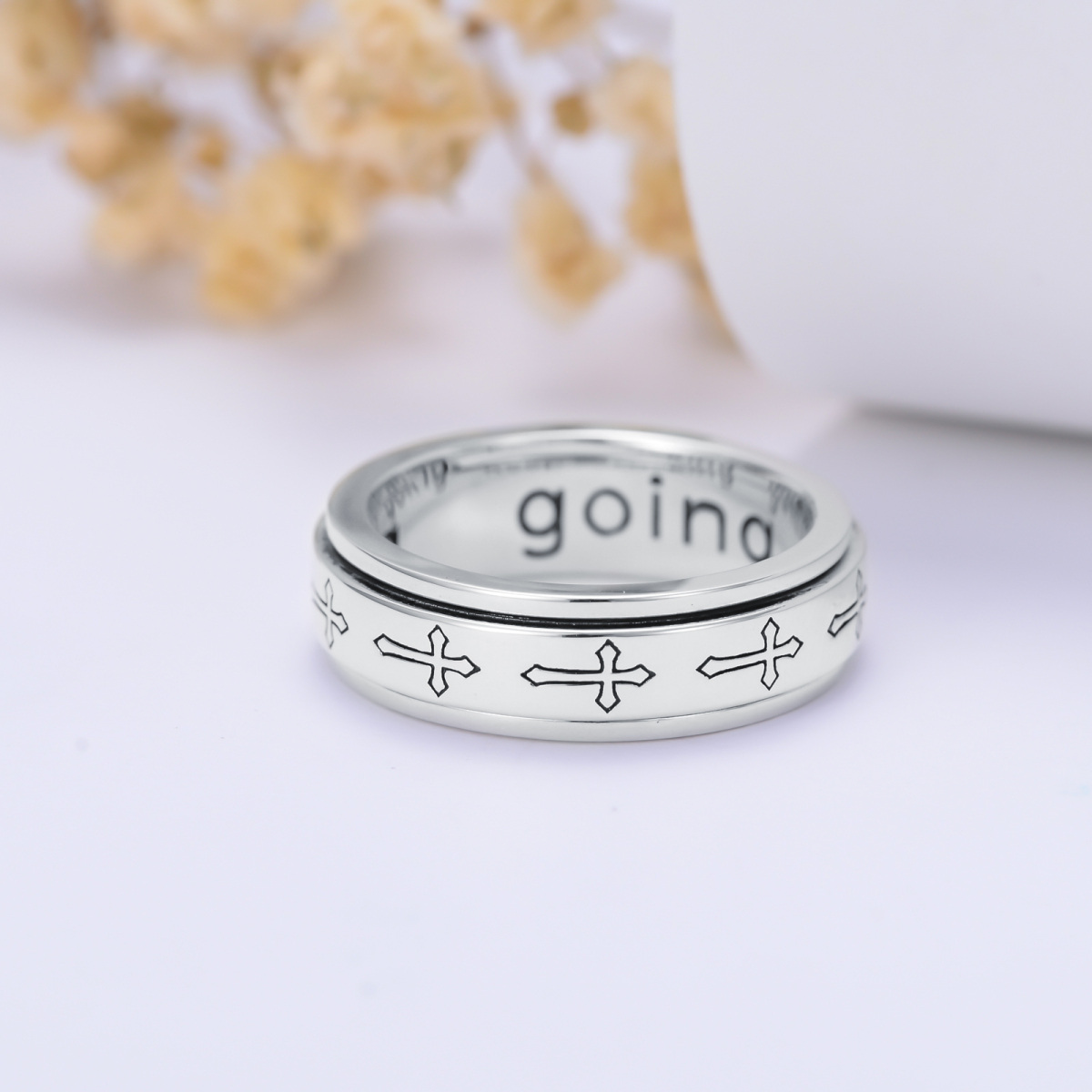 Sterling Silver Personalized Engraving & Cross Ring-3