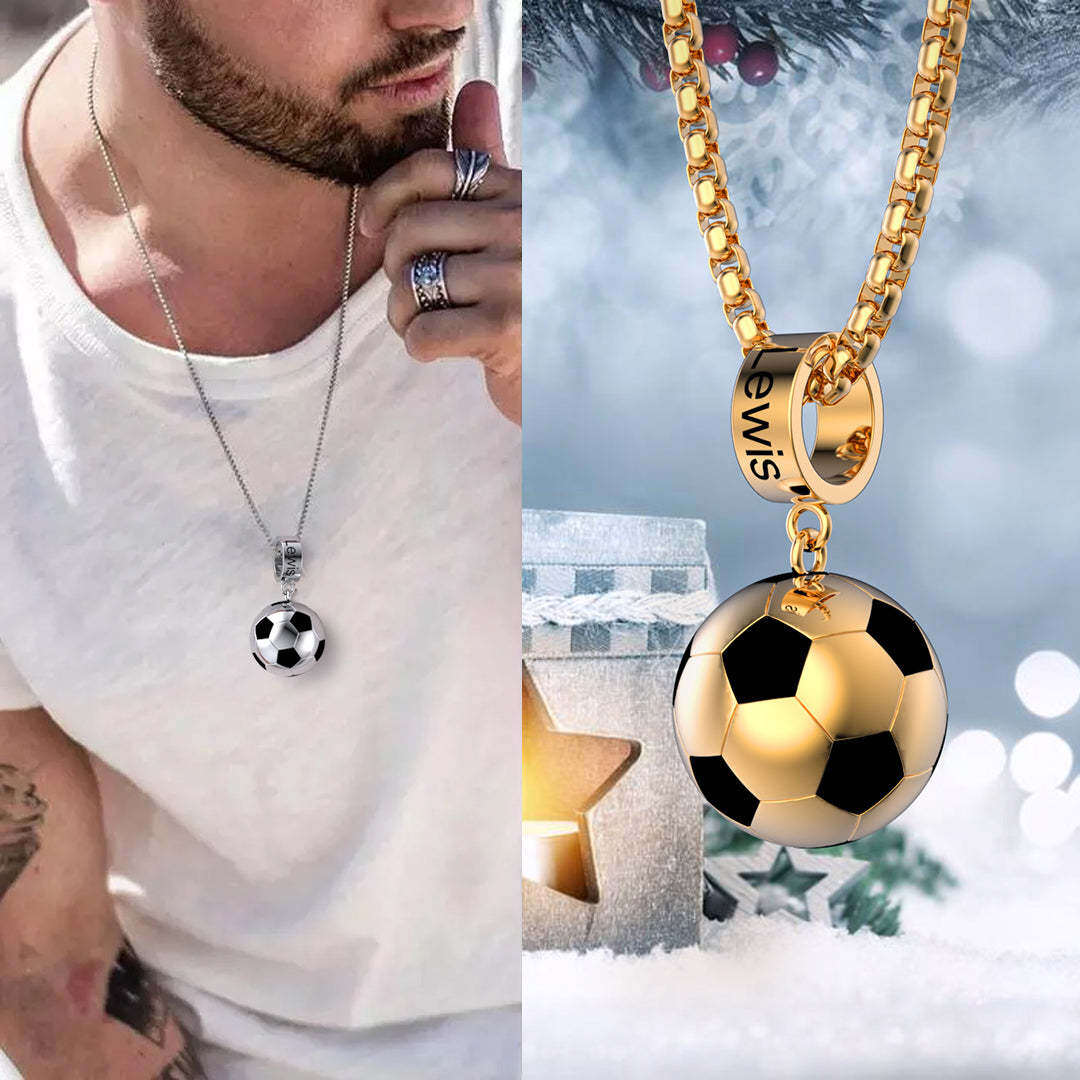 Sterling Silver Personalized Engraving & Football Pendant Necklace for Men-2