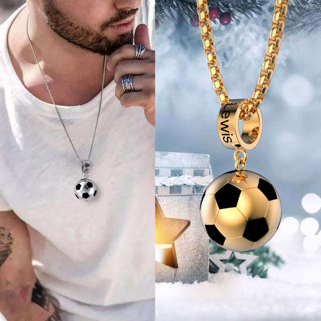 Collar de plata de ley con grabado personalizado y colgante de fútbol para hombre-2