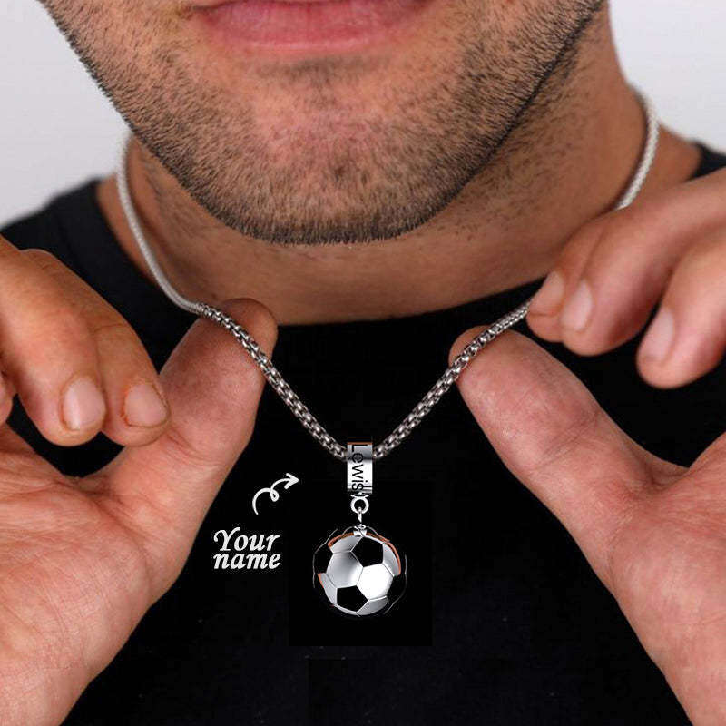 Plata de ley con baño de oro amarillo Grabado personalizado y collar colgante de fútbol pa-3