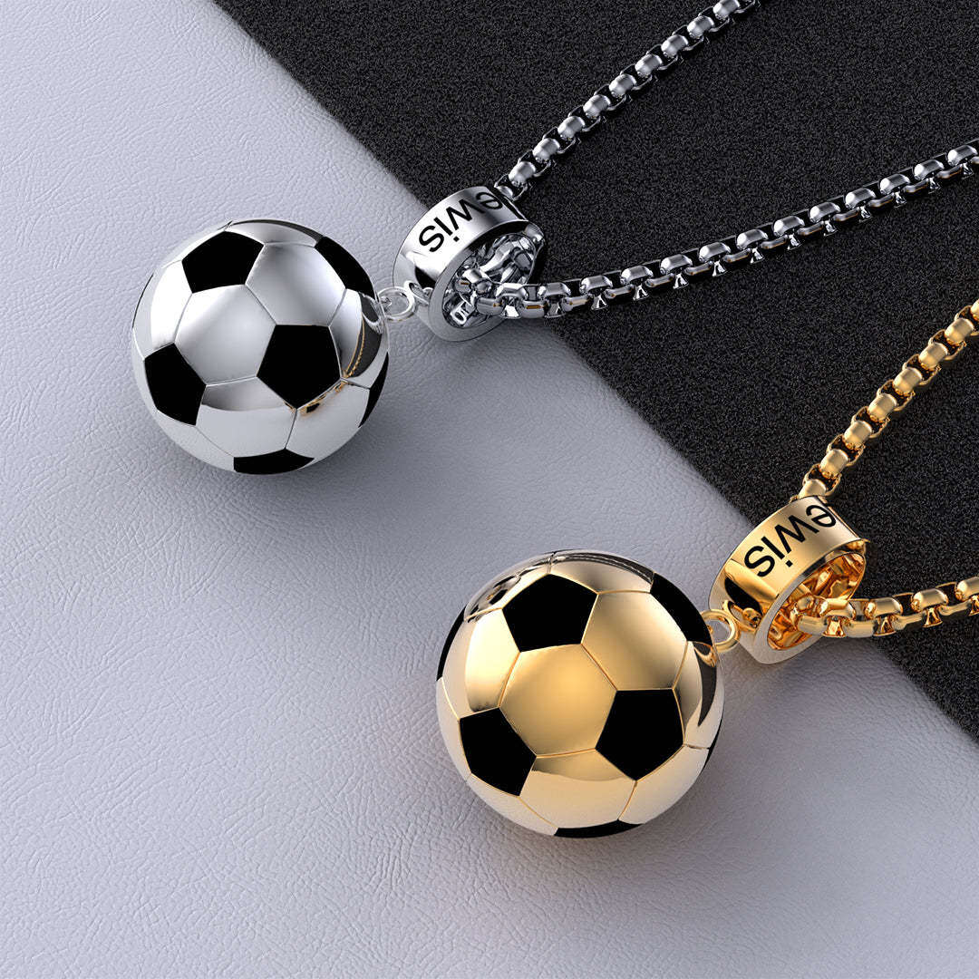 Plata de ley con baño de oro amarillo Grabado personalizado y collar colgante de fútbol pa-4