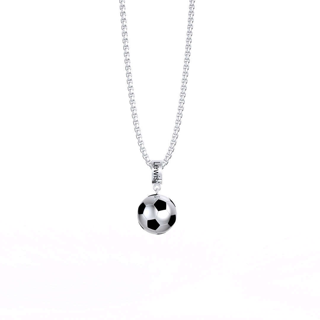 Sterling Silver Personalized Engraving & Football Pendant Necklace for Men-1