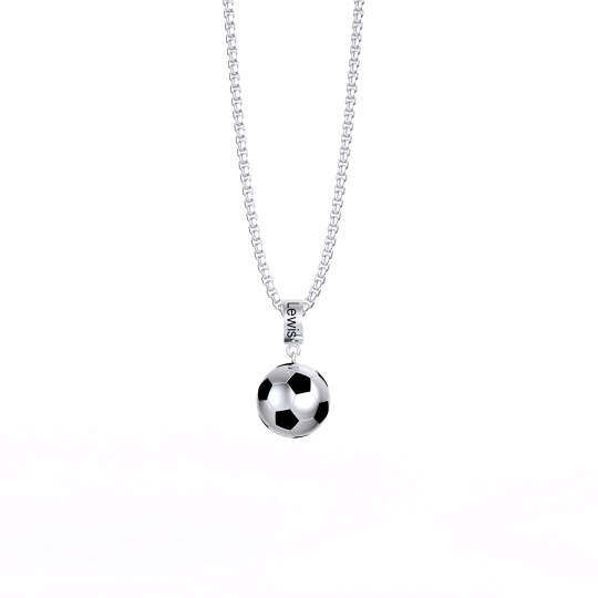 Sterling Silver Personalized Engraving & Football Pendant Necklace for Men