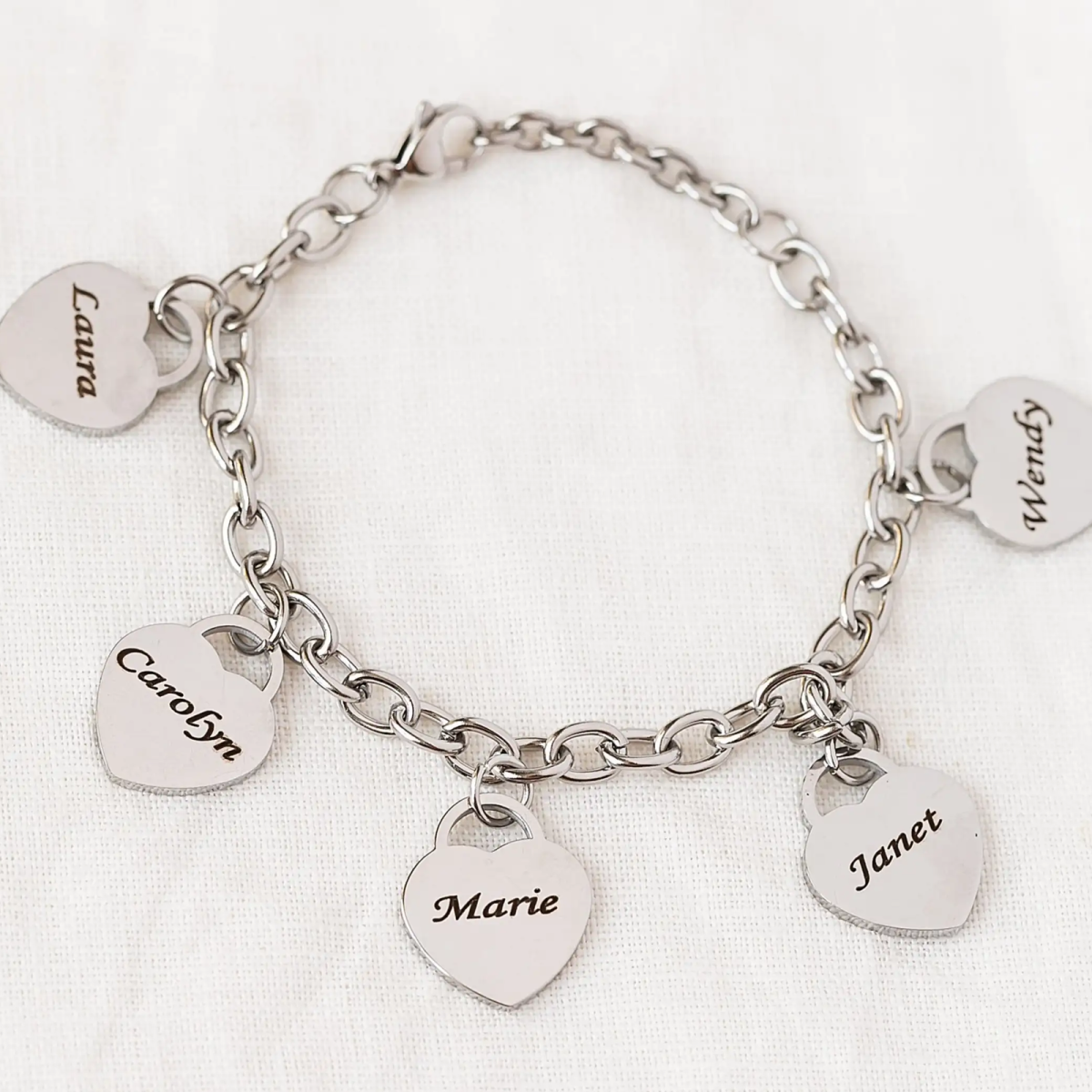 Sterling Silver Personalized Engraving & Heart Pendant Bracelet-3