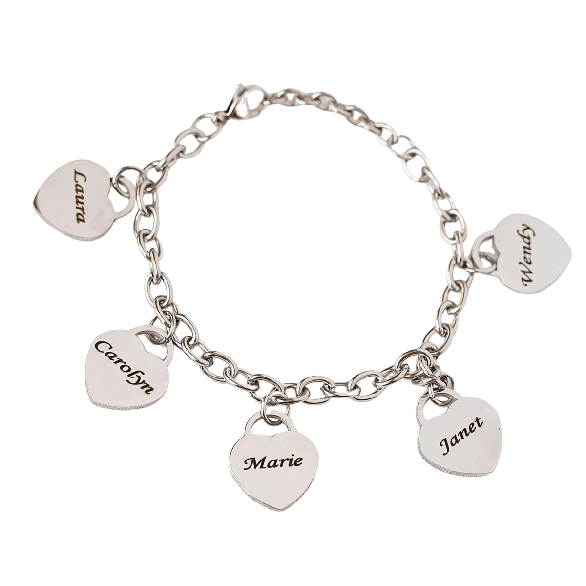 Sterling Silver Personalized Engraving & Heart Pendant Bracelet-1