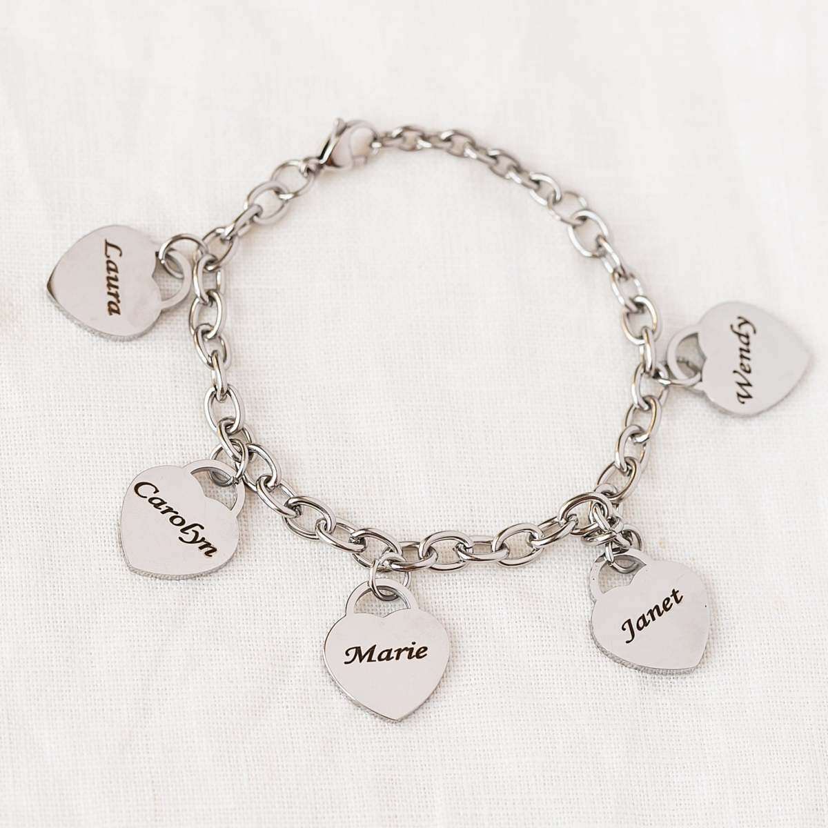 Bracelet en argent sterling avec gravure personnalisée et pendentif en forme de coeur-3