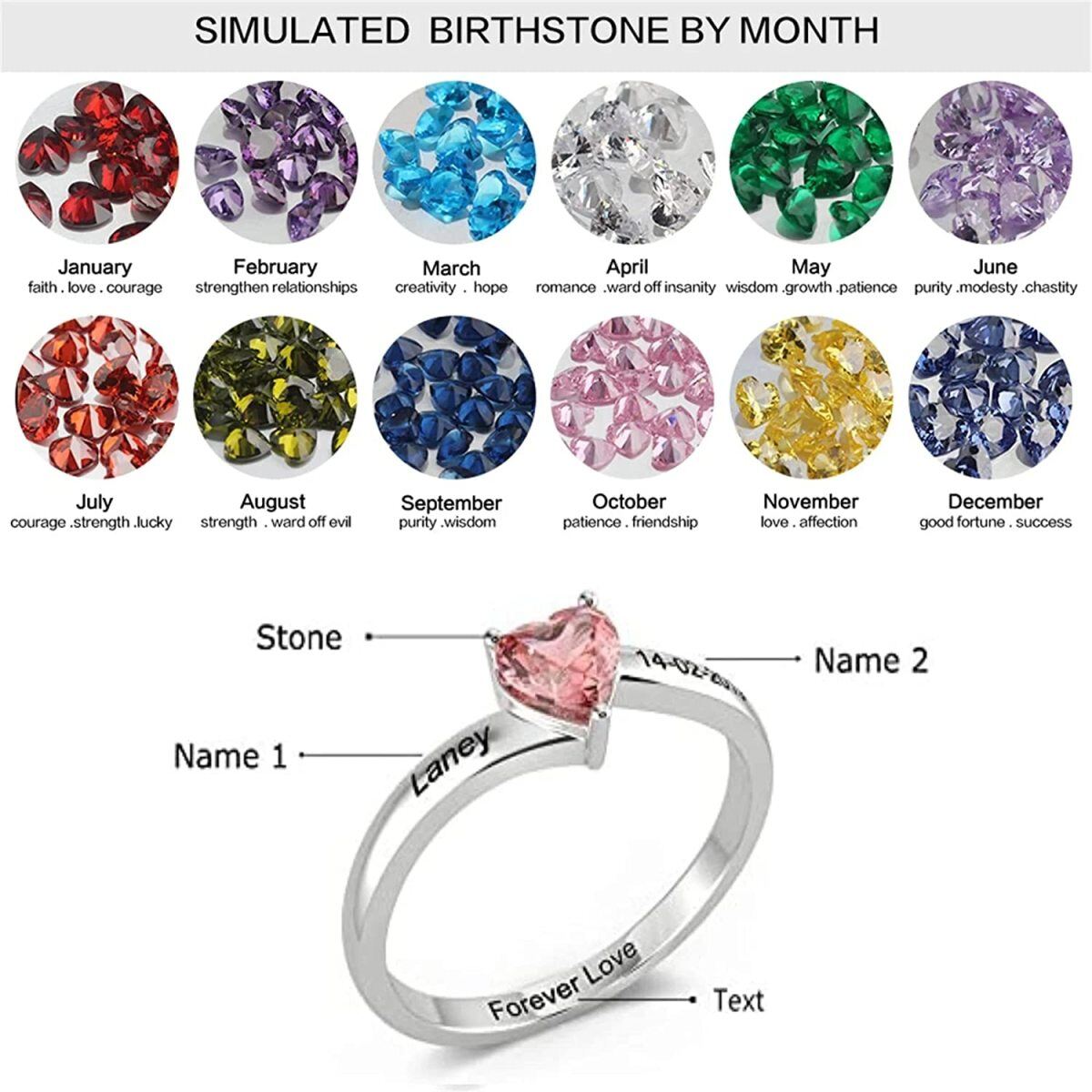 Sterling Silver Zirconia Personalized Engraving Heart Ring-3