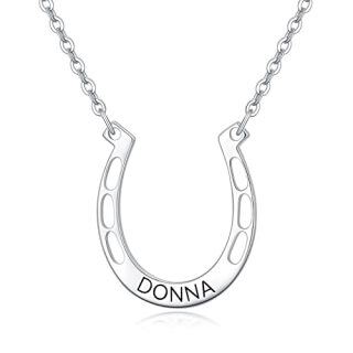 Sterling Silver Personalized Engraving & Horseshoe Pendant Necklace-8