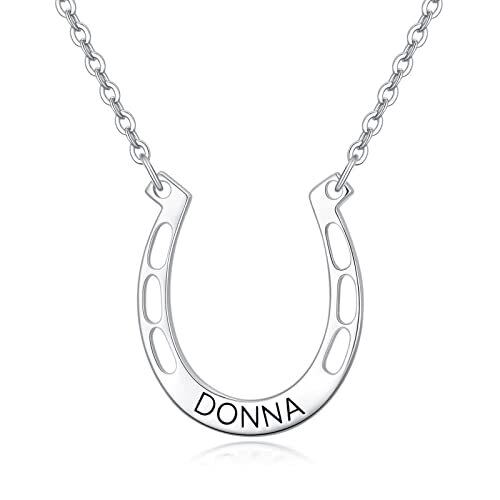 Collier pendentif en forme de fer à cheval avec gravure personnalisée en argent sterling