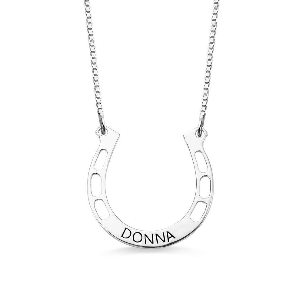 Sterling Silver Personalized Engraving & Horseshoe Pendant Necklace-2