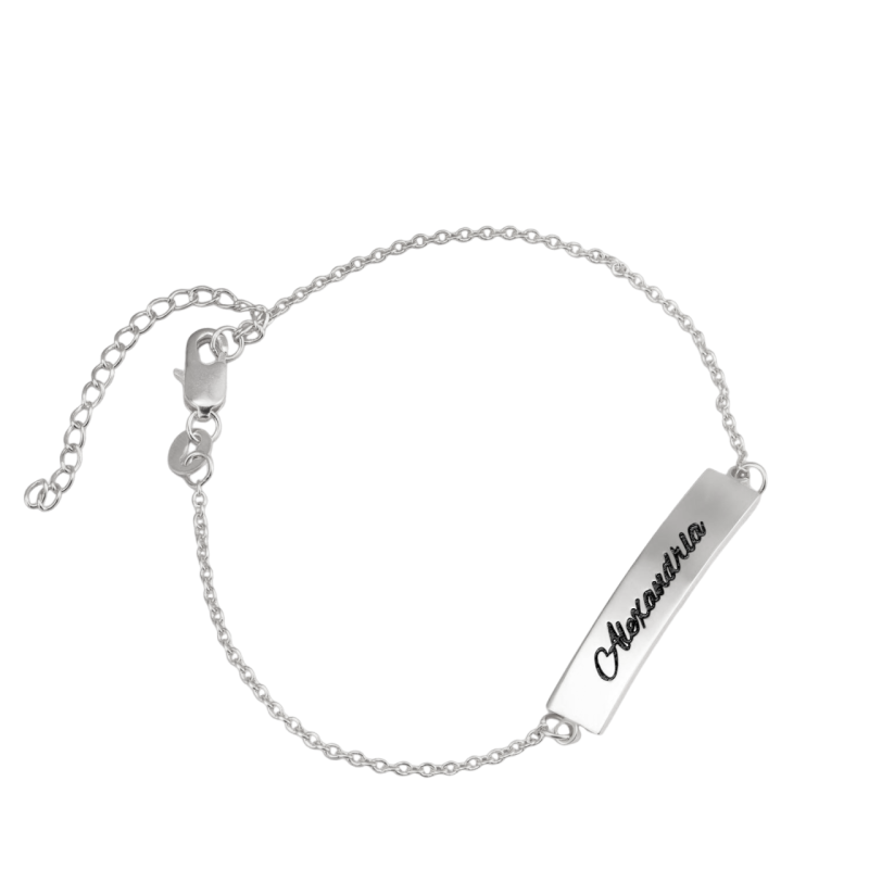 Sterling Silver Personalized Engraving Identification Bracelet for Women