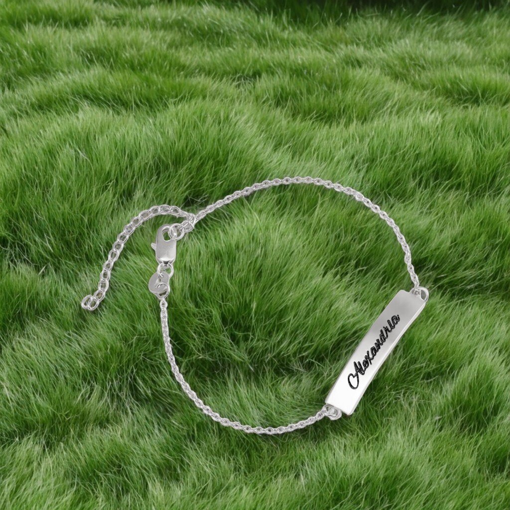 Pulsera de identificación con grabado personalizado en plata de ley para mujer-2