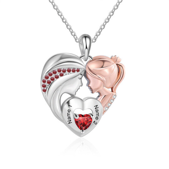 Plata de ley de circonio cúbico personalizado grabado y la madre y la hija y el corazón co