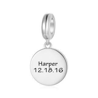 Sterling Silver Personalized Engraving Name Round Disc Dangle Charm for Bracelet-13