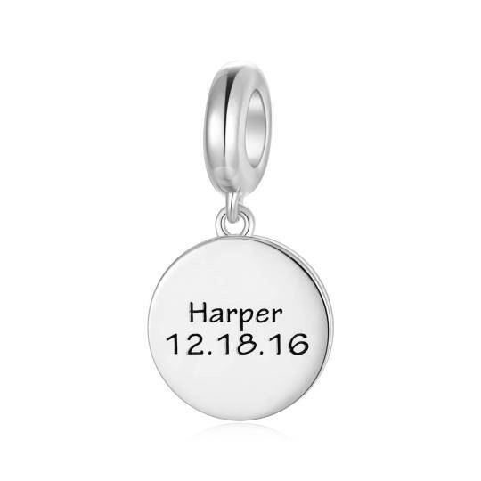 Sterling Silver Personalized Engraving Name Round Disc Dangle Charm for Bracelet