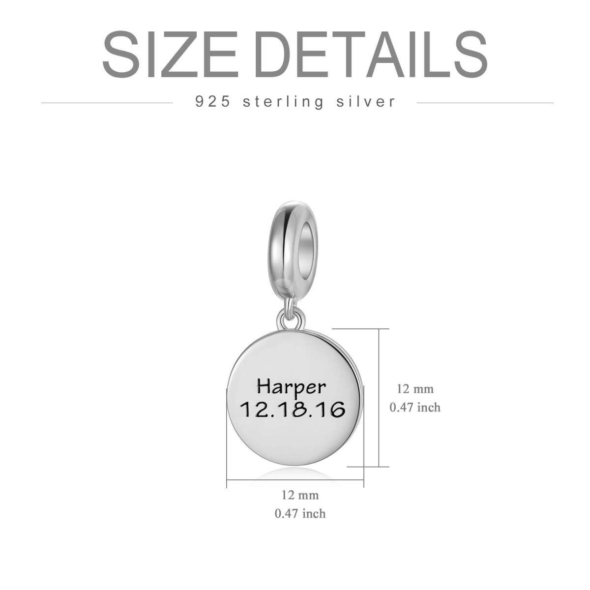 Sterling Silver Personalized Engraving Name Round Disc Dangle Charm for Bracelet-5