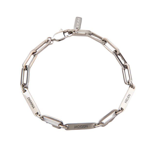 Pulsera con cadena sujetapapeles en plata de ley con grabado personalizado-1