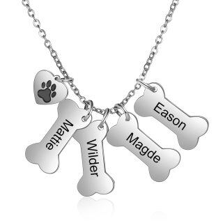 Sterling Silver Personalized Engraving Paw & Bone Pendant Necklace-2