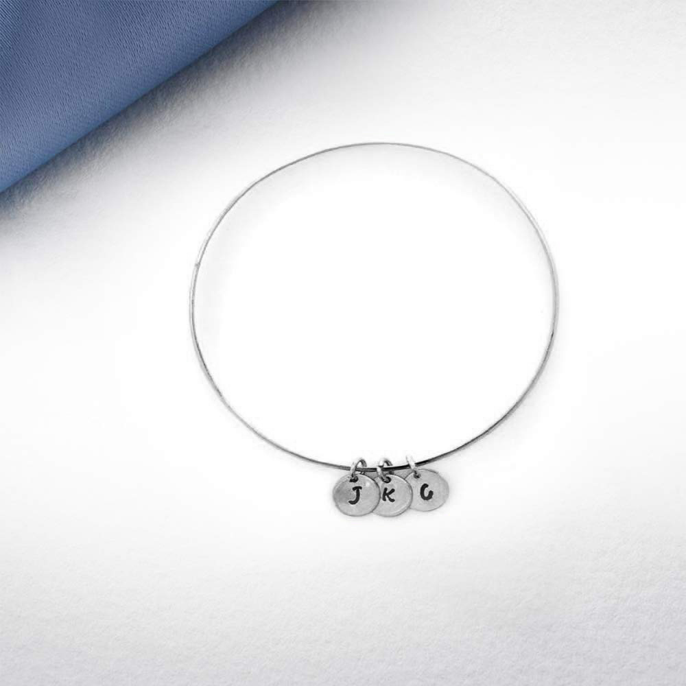 Sterling Silver Personalized Engraving Pendant Bangle Bracelet for Women-3