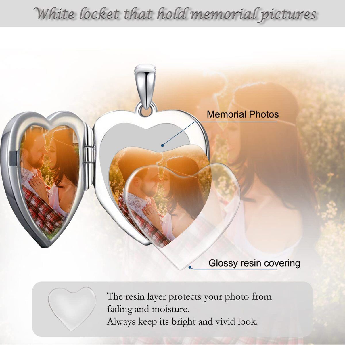 Sterling Silver Personalized Photo & Heart Pendant Necklace with Engraved Word-5