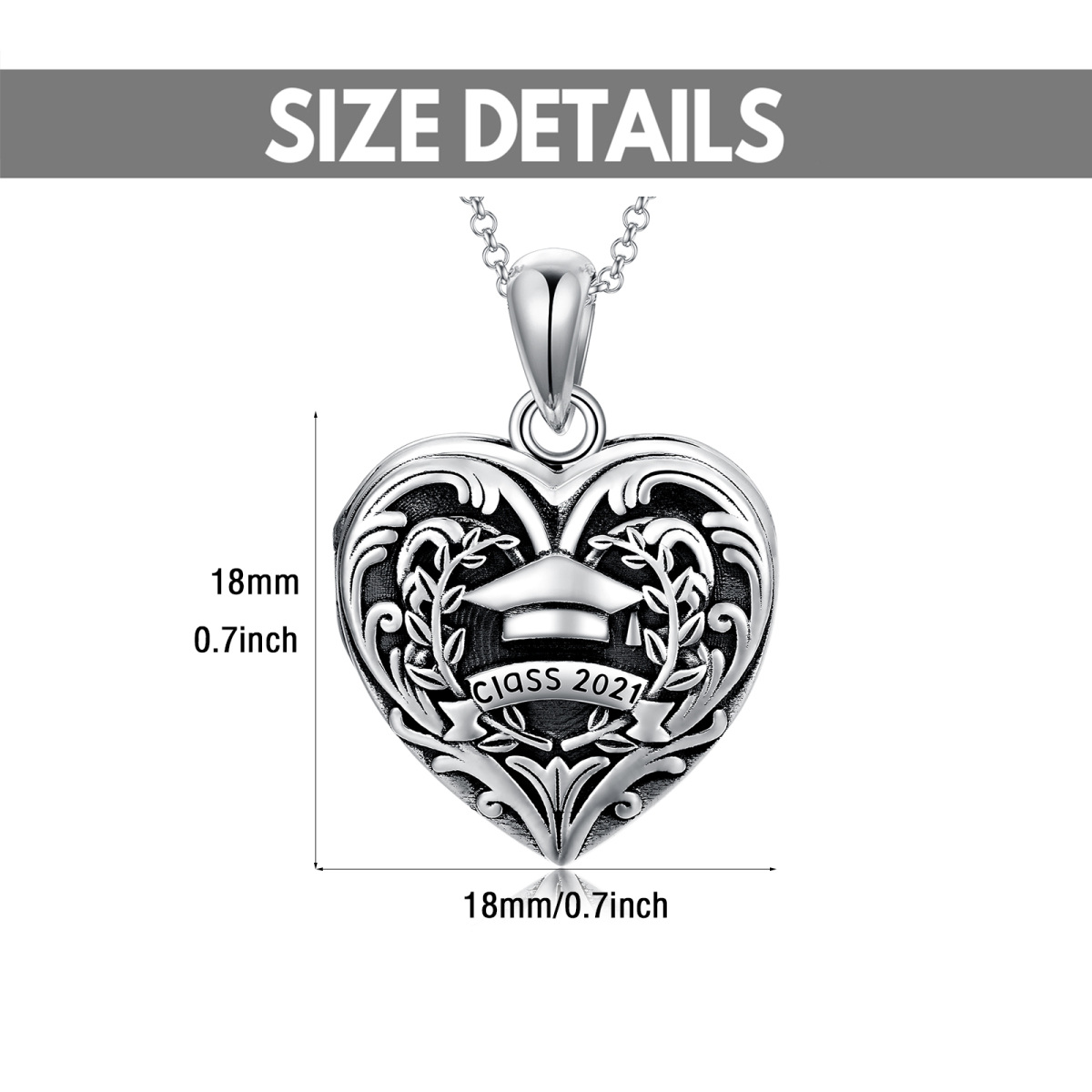 Sterling Silver Personalized Engraving & Personalized Photo & Heart & Trencher Cap Personalized Photo Locket Necklace-6