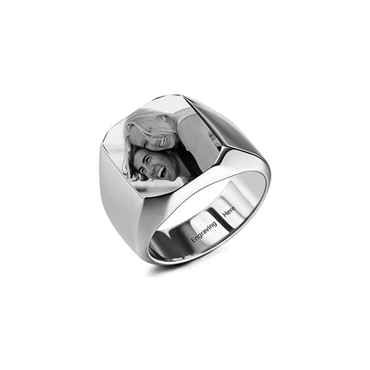 Anillo de Plata de Ley con Grabado Personalizado y Foto Personalizada