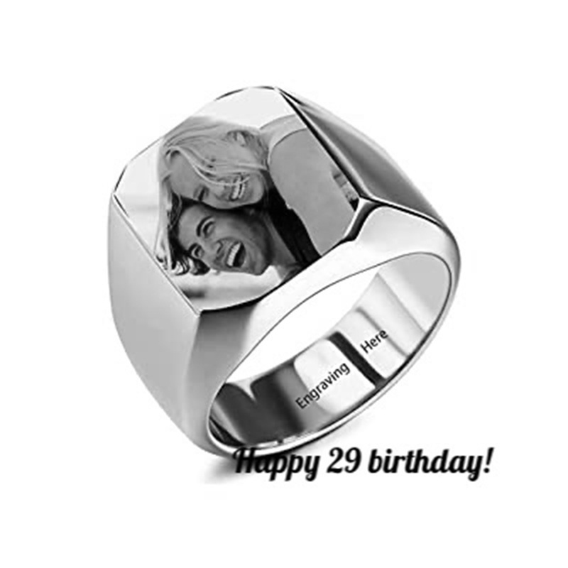 Sterling Silver Personalized Engraving & Photo Signet Ring-3