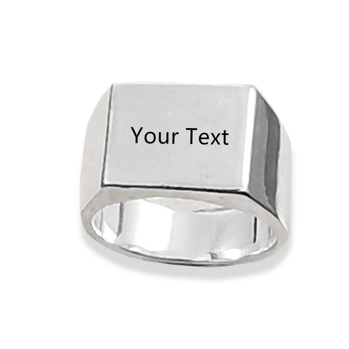 Bague chevalière rectangulaire en argent sterling avec gravure personnalisée pour hommes-1