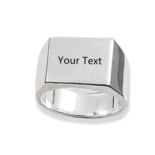 Bague chevalière rectangulaire en argent sterling avec gravure personnalisée pour hommes