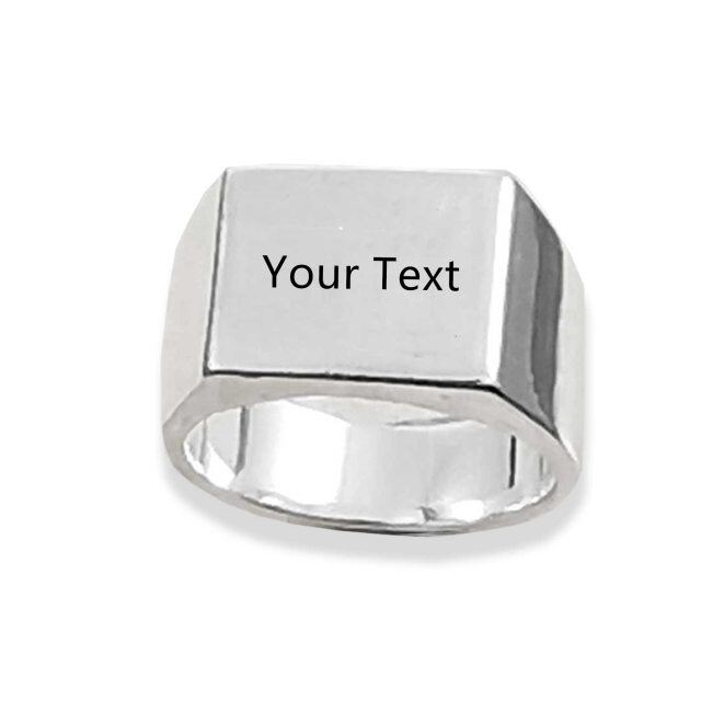 Sterling Silver Personalized Engraving Rectangle Signet Ring for Men-1