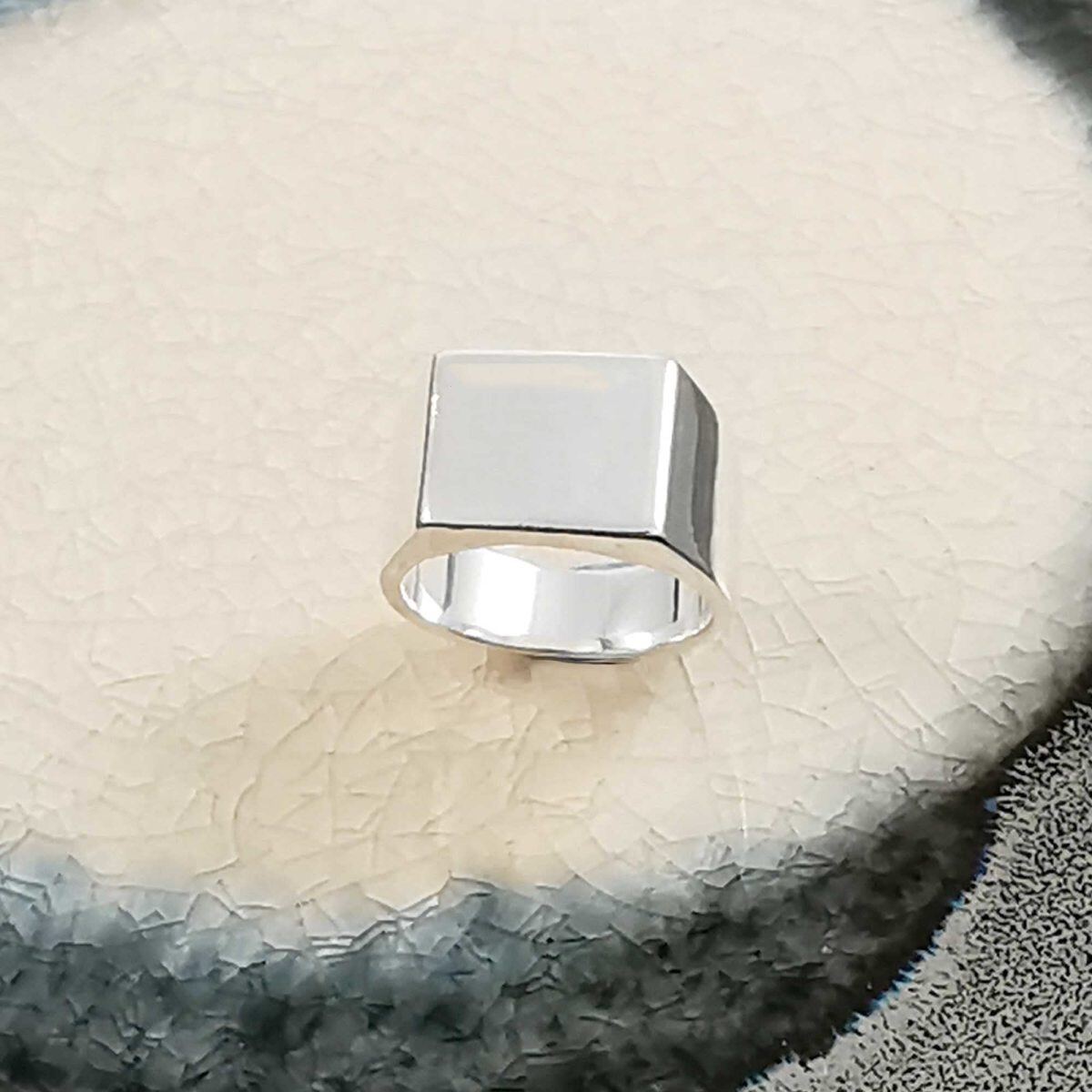 Bague chevalière rectangulaire en argent sterling avec gravure personnalisée pour hommes-4