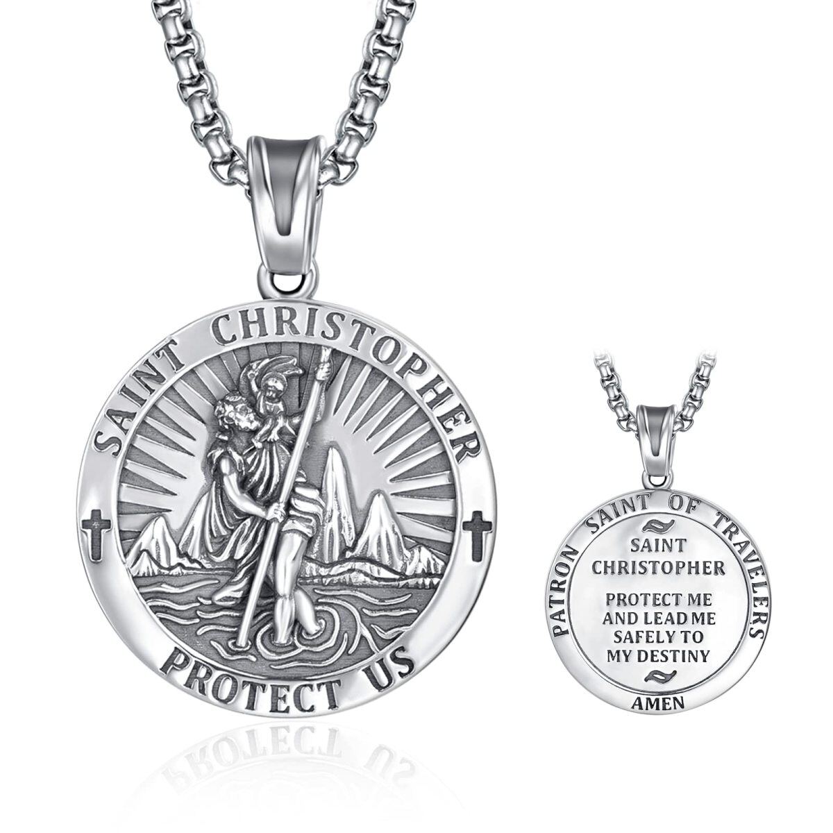 Sterling Silver Personalized Engraving & Saint Christopher Pendant Necklace-1