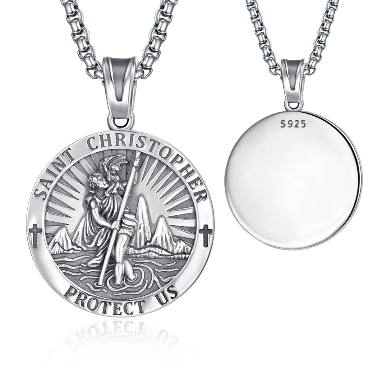 Sterling Silver Personalized Engraving & Saint Christopher Pendant Necklace-2