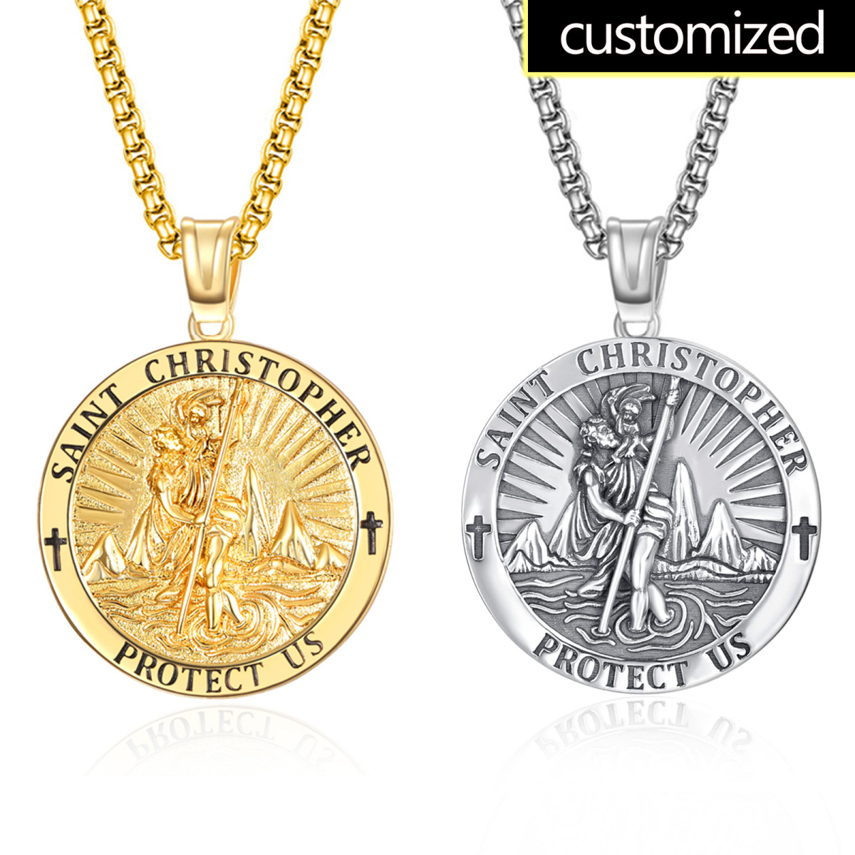 Sterling Silver Personalized Engraving & Saint Christopher Pendant Necklace-3