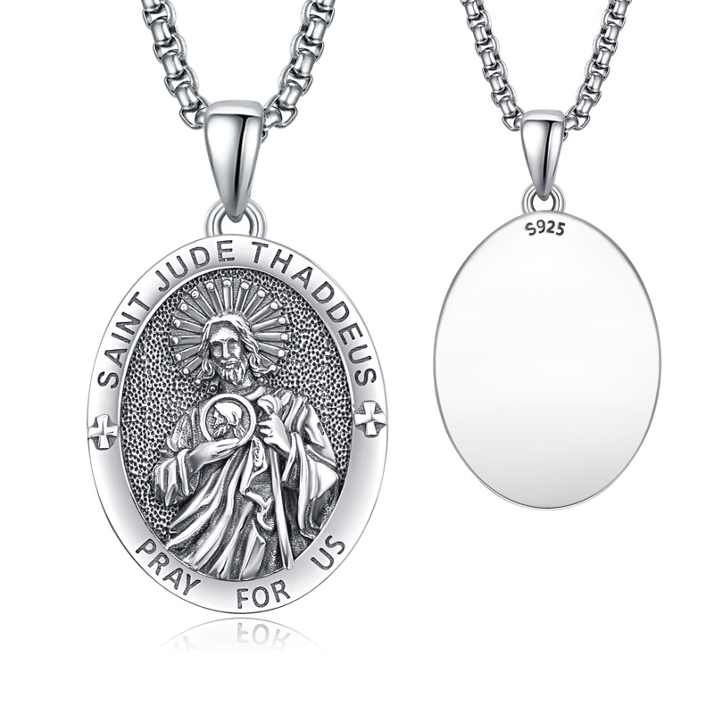 Halskette mit Anhänger aus Sterlingsilber mit personalisierter Gravur „St. Judas“ und eingraviertem Wort