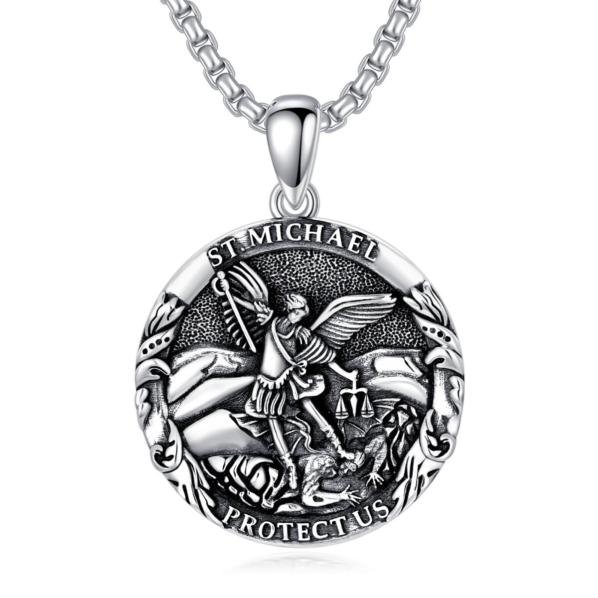 Sterling Silver Personalized Engraving & Saint Michael Pendant Necklace with Engraved Word for Men-1