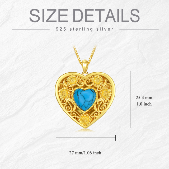 Sterling zilveren gegraveerde zonnebloem & hart gepersonaliseerde fotozakje ketting-5