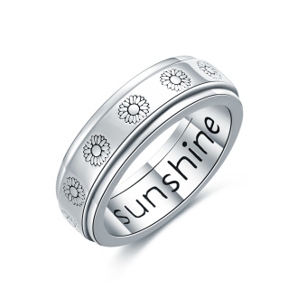 Sterling Silver & Personalized Engraving Sunflower Ring-16