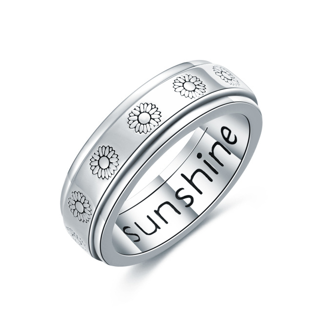 Sterling Silver & Personalized Engraving Sunflower Ring-2