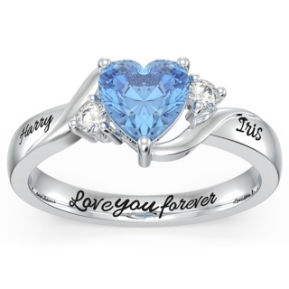 Sterling Silver Cubic Zirconia Personalized Heart Birthstone Ring-3