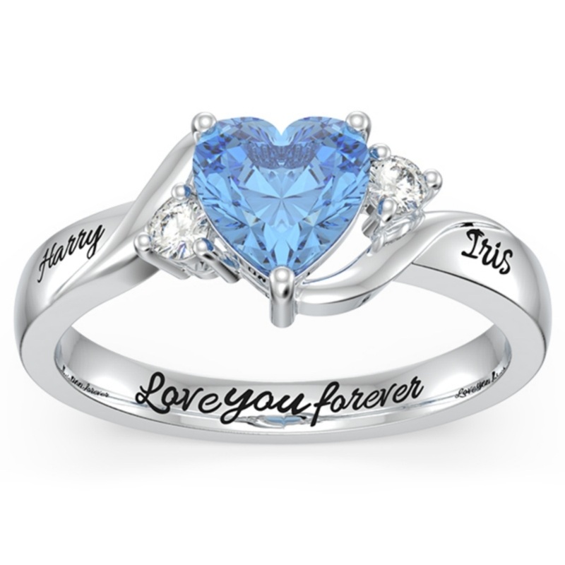 Sterling Silver Cubic Zirconia Personalized Heart Birthstone Ring-5